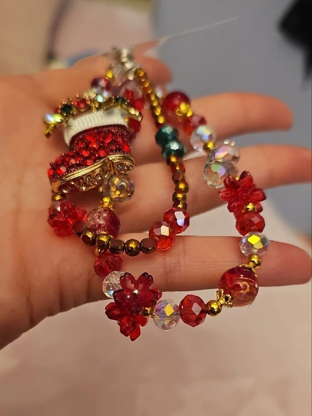 Festive Red Crystal Xmas Stocking Phone Charm